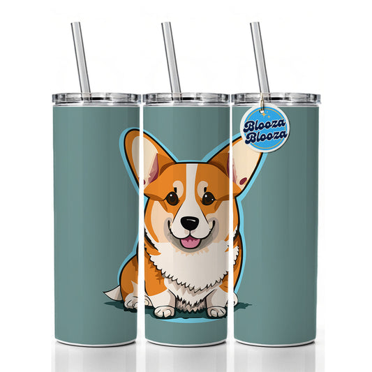 Corgi Dog Sitting Skinny Tumbler 20oz with Straw Insulated Water Bottle Gift