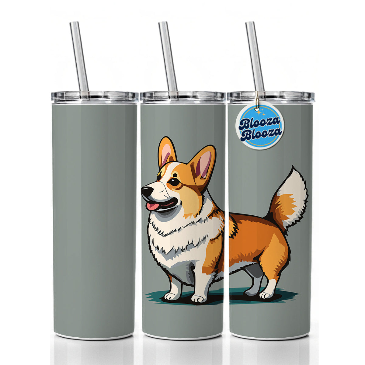 Corgi Dog Standing Skinny Tumbler 20oz with Straw Insulated Water Bottle Gift