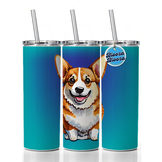 Corgi Dog Watercolor Happy Skinny Tumbler 20oz with Straw Insulated Water Bottle Gift