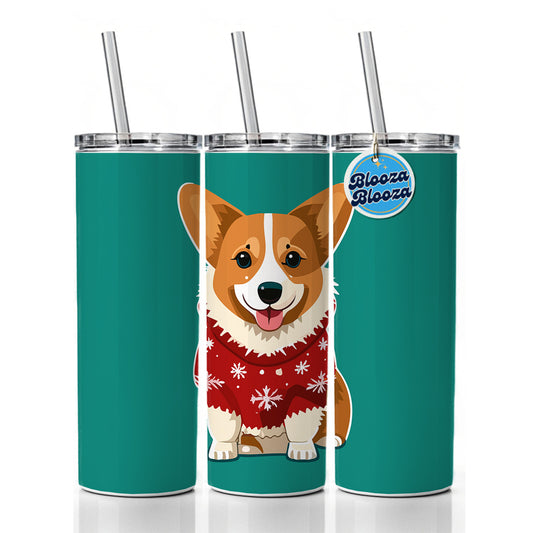Corgi Wearing Christmas Sweater Skinny Tumbler 20oz with Straw Insulated Water Bottle Gift