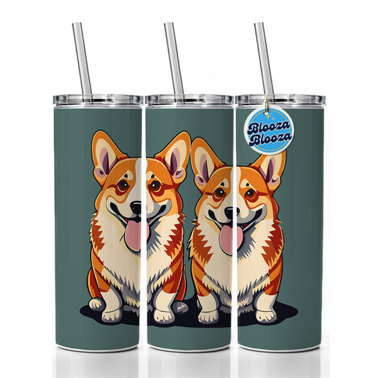 Corgis Dog Friends Brother Sister Two 2 Skinny Tumbler 20oz with Straw Insulated Water Bottle Gift