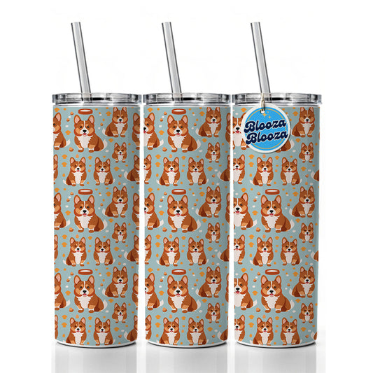 Corgis Dog Pattern Skinny Tumbler 20oz with Straw Insulated Water Bottle Gift