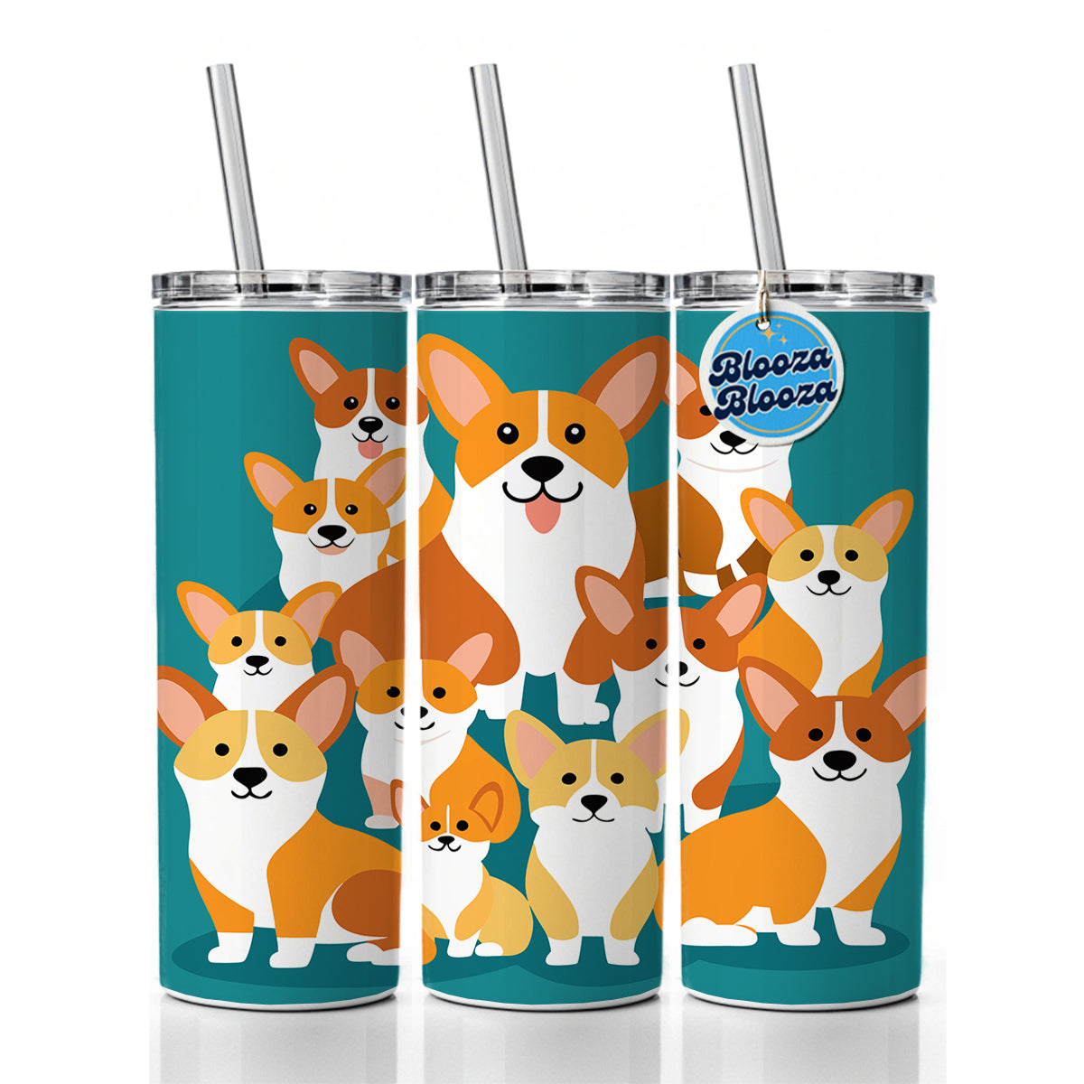 Corgis Dogs Oodles Skinny Tumbler 20oz with Straw Insulated Water Bottle Gift