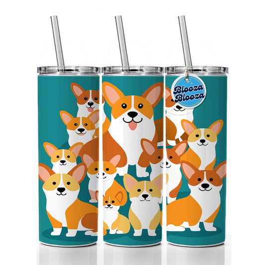 Corgis Dogs Oodles Skinny Tumbler 20oz with Straw Insulated Water Bottle Gift