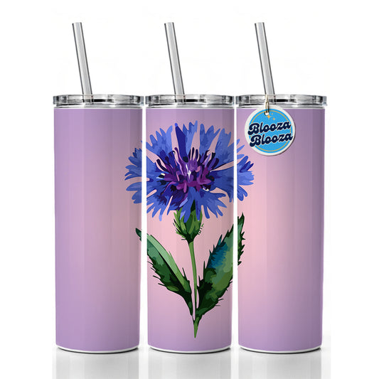 Cornflower Bachelors Buttons Flowers Blue Skinny Tumbler 20oz with Straw Insulated Water Bottle Gift