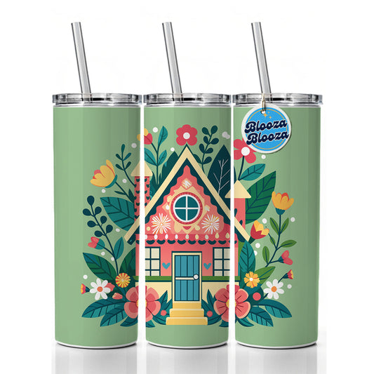Cottage Core Cuteness Little House Skinny Tumbler 20oz with Straw Insulated Water Bottle Gift