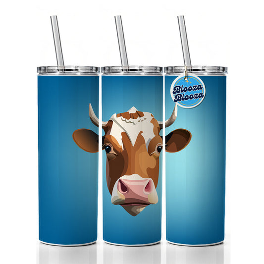 Cow Face Funny Skinny Tumbler 20oz with Straw Insulated Water Bottle Gift