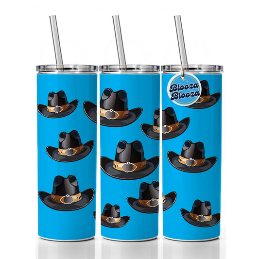 Cowboy Hat Black Western Country Skinny Tumbler 20oz with Straw Insulated Water Bottle Gift