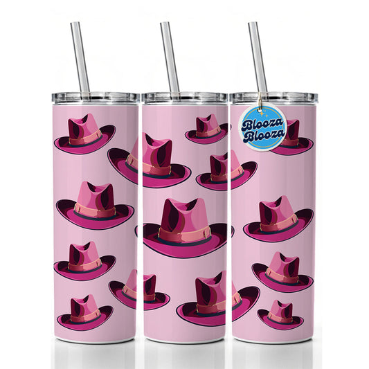 Cowgirl Hat Pink Western Country Skinny Tumbler 20oz with Straw Insulated Water Bottle Gift