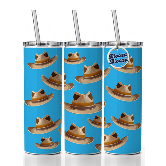 Cowgirl Hat Tan Western Country Skinny Tumbler 20oz with Straw Insulated Water Bottle Gift
