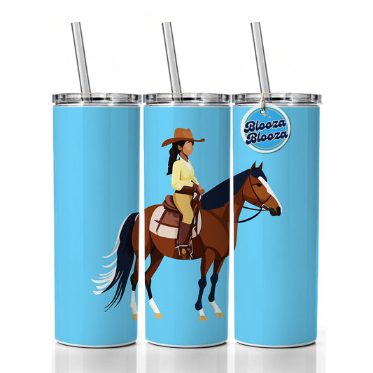 Cowgirl Woman on Horse Skinny Tumbler 20oz with Straw Insulated Water Bottle Gift