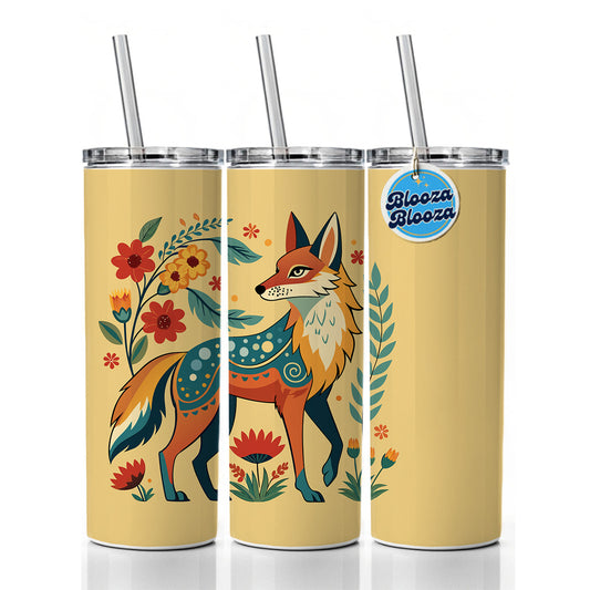 Coyote Floral Flowers Skinny Tumbler 20oz with Straw Insulated Water Bottle Gift