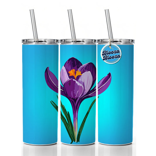 Crocus Flower Purple Watercolor Skinny Tumbler 20oz with Straw Insulated Water Bottle Gift