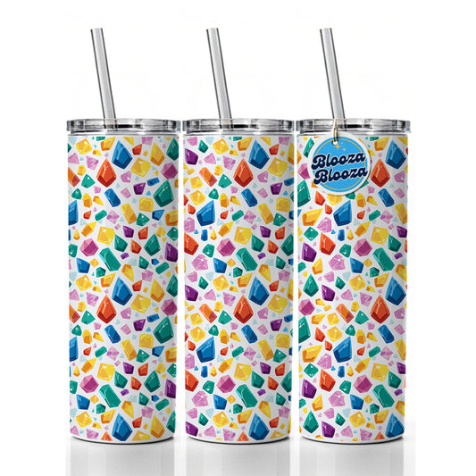Crystals Gems Gemstones Colorful Pattern Skinny Tumbler 20oz with Straw Insulated Water Bottle Gift