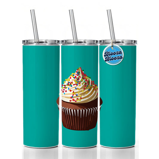 Cupcake with Sprinkles Birthday Celebration Skinny Tumbler 20oz with Straw Insulated Water Bottle Gift