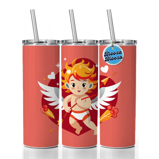 Cupid Cherub with Arrow Valentines Day Skinny Tumbler 20oz with Straw Insulated Water Bottle Gift