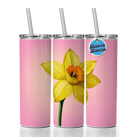 Daffodil Watercolor Yellow Skinny Tumbler 20oz with Straw Insulated Water Bottle Gift
