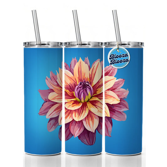 Dahlia Flower Skinny Tumbler 20oz with Straw Insulated Water Bottle Gift