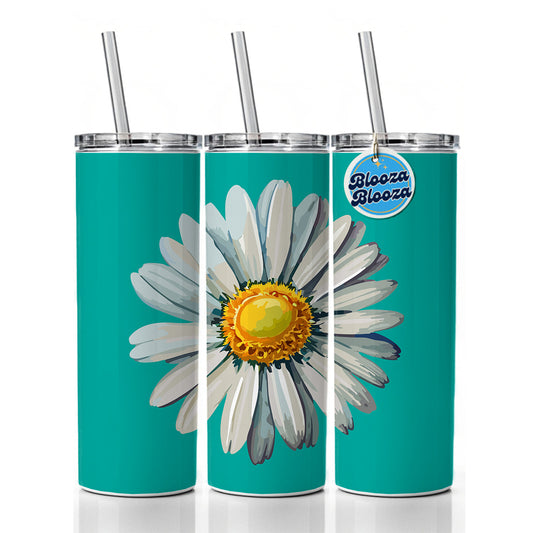 Daisy Daisies Flower White Skinny Tumbler 20oz with Straw Insulated Water Bottle Gift