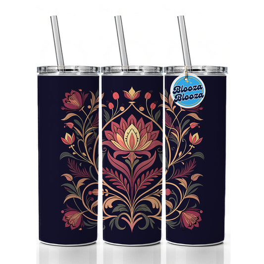Dark Floral Art Nouveau Flowers Elegant Skinny Tumbler 20oz with Straw Insulated Water Bottle Gift