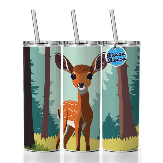 Deer Fawn Standing Skinny Tumbler 20oz with Straw Insulated Water Bottle Gift