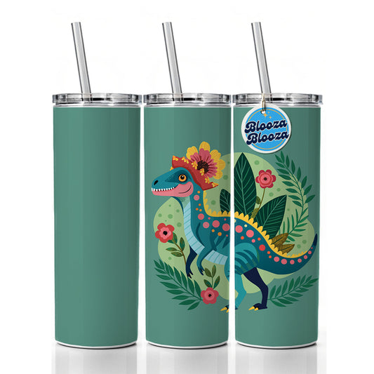 Dinosaur Floral Flowers Funny Skinny Tumbler 20oz with Straw Insulated Water Bottle Gift