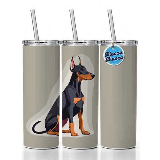 Doberman Dog Sitting Skinny Tumbler 20oz with Straw Insulated Water Bottle Gift