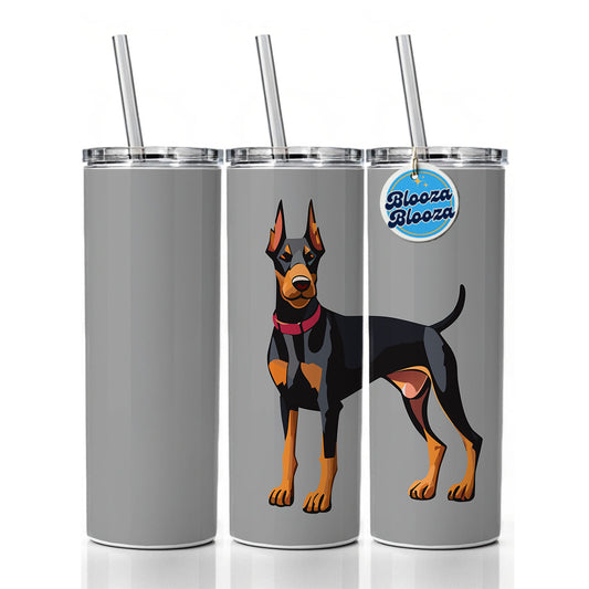Doberman Dog Standing Skinny Tumbler 20oz with Straw Insulated Water Bottle Gift