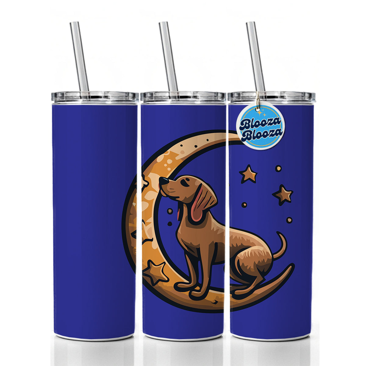 Dog on Crescent Moon Stars Cute Skinny Tumbler 20oz with Straw Insulated Water Bottle Gift