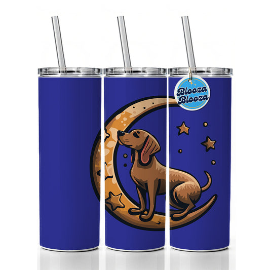 Dog on Crescent Moon Stars Cute Skinny Tumbler 20oz with Straw Insulated Water Bottle Gift