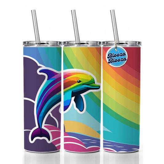 Dolphin Rainbow Cute Skinny Tumbler 20oz with Straw Insulated Water Bottle Gift