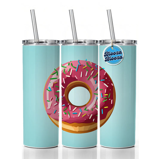 Donut Pink Sprinkles Skinny Tumbler 20oz with Straw Insulated Water Bottle Gift