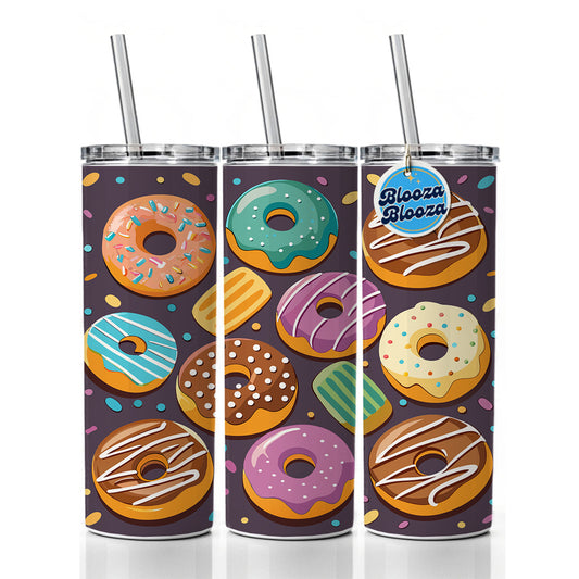 Donuts Scattered Skinny Tumbler 20oz with Straw Insulated Water Bottle Gift