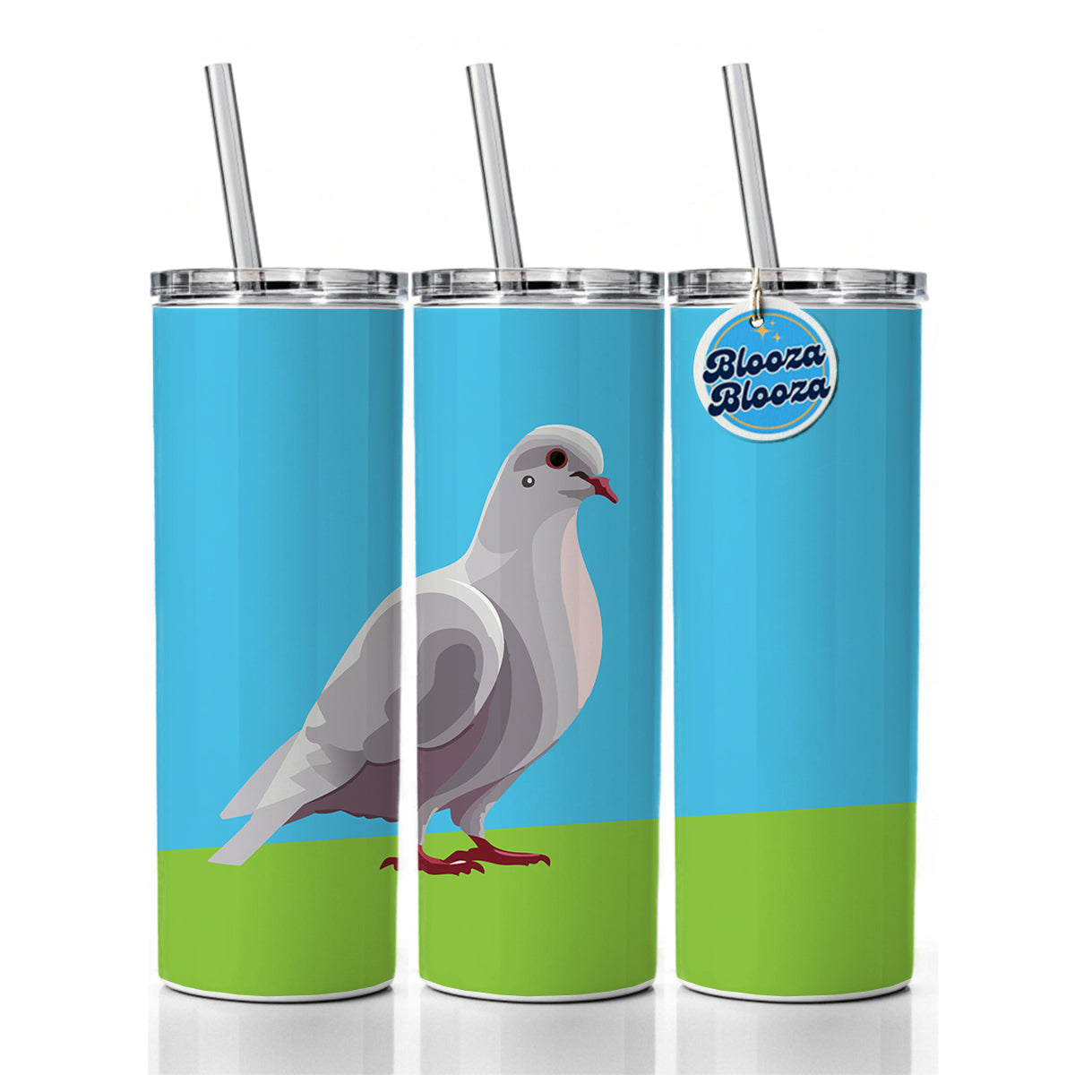 Dove Standing White Skinny Tumbler 20oz with Straw Insulated Water Bottle Gift