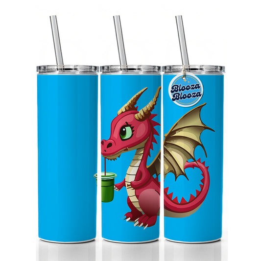 Dragon Drinking Boba Tea Funny Skinny Tumbler 20oz with Straw Insulated Water Bottle Gift