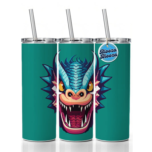 Dragon Face Angry Blue Skinny Tumbler 20oz with Straw Insulated Water Bottle Gift