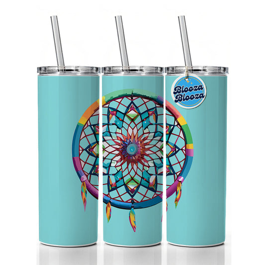 Dream Catcher Colorful Feathers Skinny Tumbler 20oz with Straw Insulated Water Bottle Gift