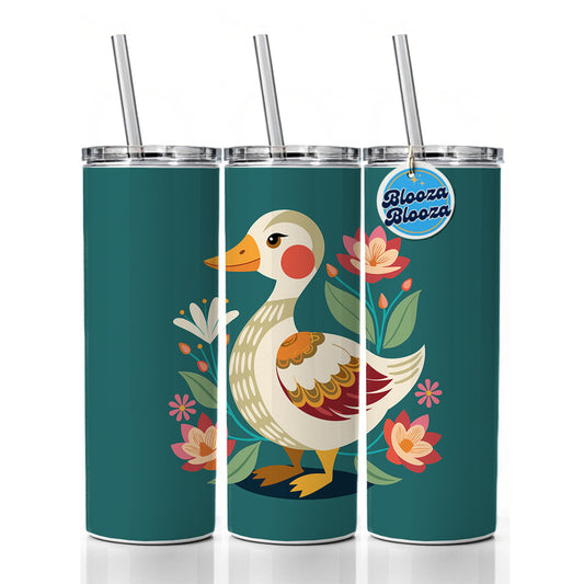 Duck Floral Flowers Skinny Tumbler 20oz with Straw Insulated Water Bottle Gift