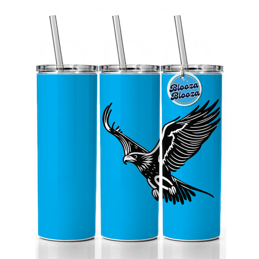 Eagle Flying Black White Skinny Tumbler 20oz with Straw Insulated Water Bottle Gift