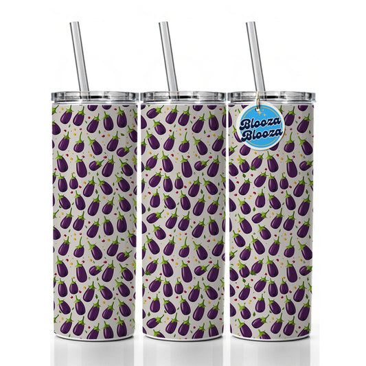 Eggplants Egg Plants Vegetables Scattered Pattern Skinny Tumbler 20oz with Straw Insulated Water Bottle Gift
