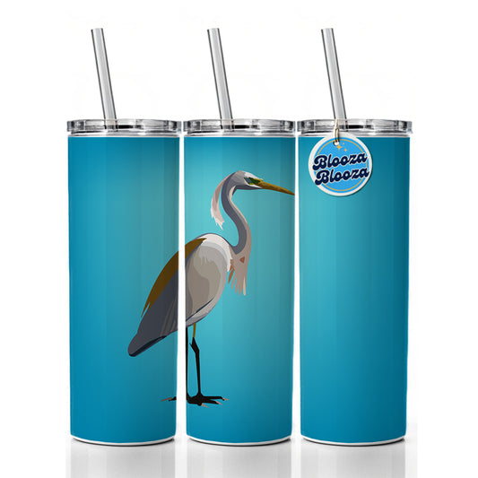Egret Heron Bird Profile Skinny Tumbler 20oz with Straw Insulated Water Bottle Gift