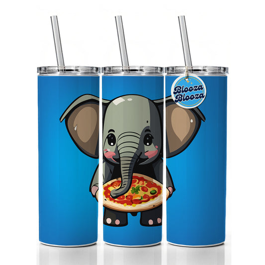 Elephant Eating Pizza Funny Skinny Tumbler 20oz with Straw Insulated Water Bottle Gift
