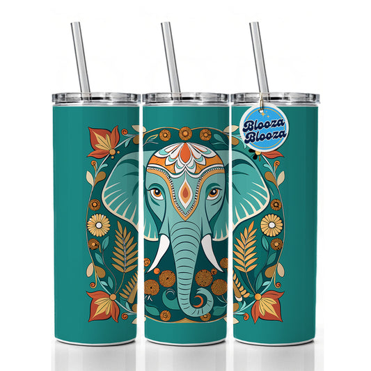 Elephant Floral Art Nouveau Flowers Elegant Skinny Tumbler 20oz with Straw Insulated Water Bottle Gift