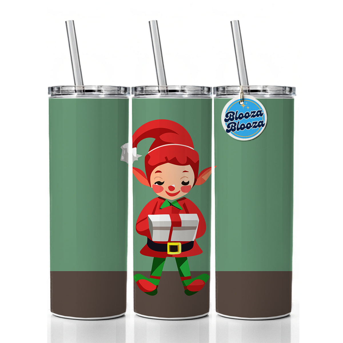 Elf Christmas Opening Present Skinny Tumbler 20oz with Straw Insulated Water Bottle Gift
