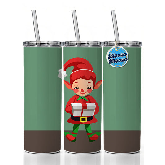 Elf Christmas Opening Present Skinny Tumbler 20oz with Straw Insulated Water Bottle Gift