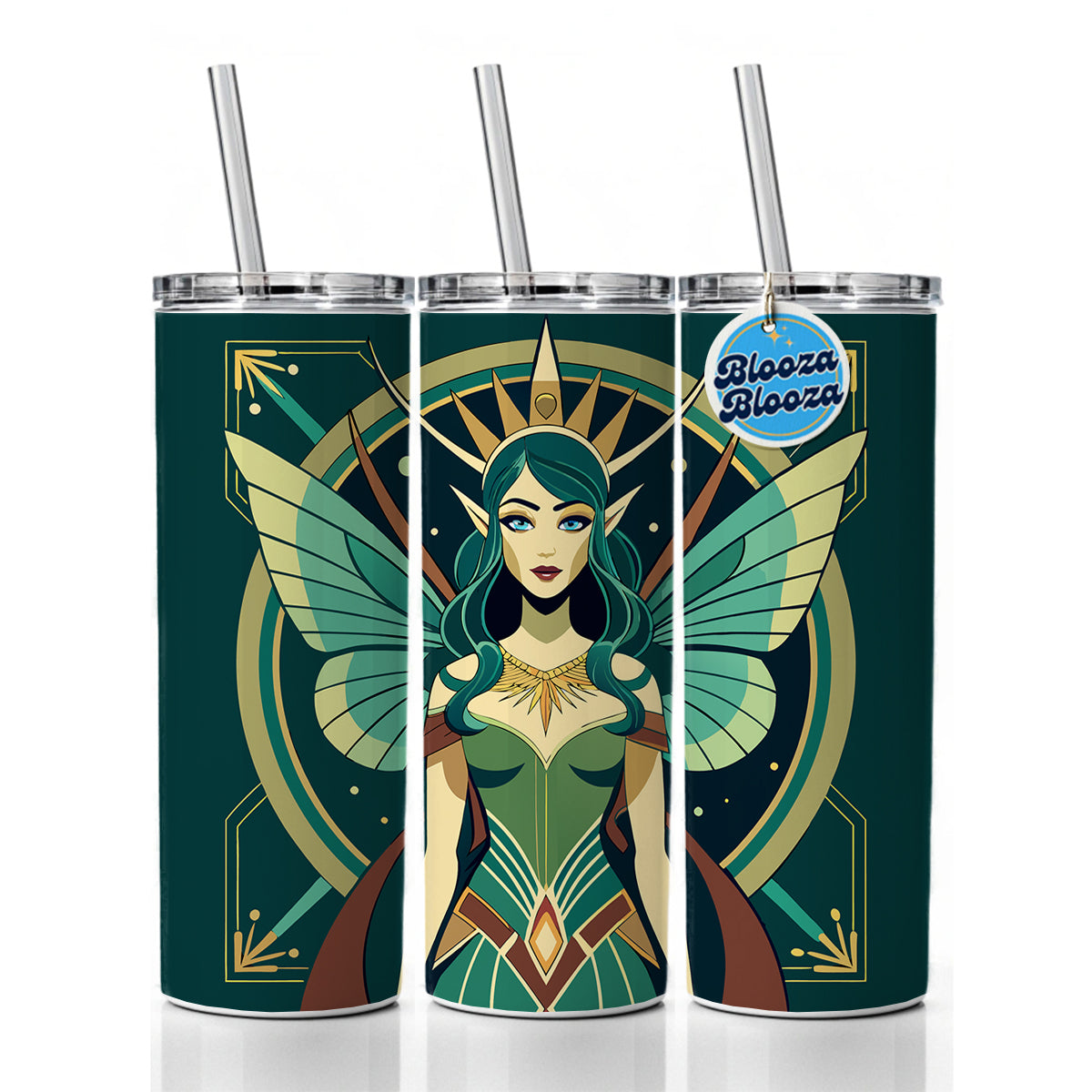 Fairy Nymph Art Deco Skinny Tumbler 20oz with Straw Insulated Water Bottle Gift