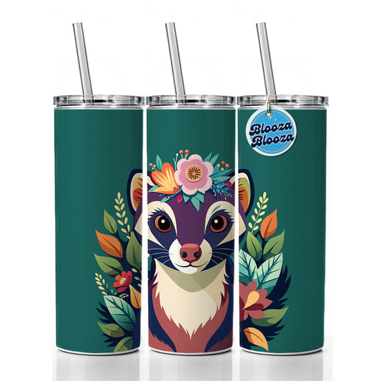 Ferret Head Floral Flowers Skinny Tumbler 20oz with Straw Insulated Water Bottle Gift
