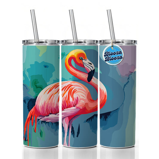 Flamingo Colorful Skinny Tumbler 20oz with Straw Insulated Water Bottle Gift
