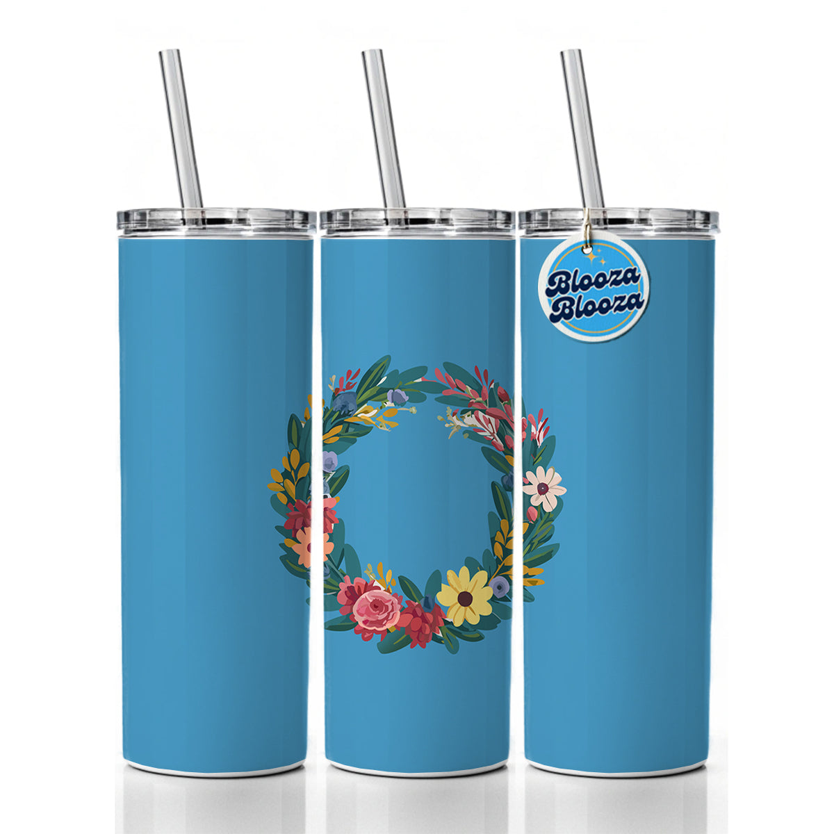 Floral Wreath Border Spring Skinny Tumbler 20oz with Straw Insulated Water Bottle Gift