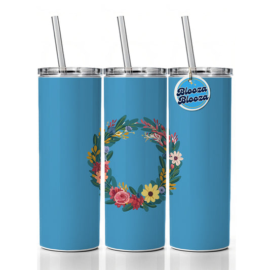 Floral Wreath Border Spring Skinny Tumbler 20oz with Straw Insulated Water Bottle Gift
